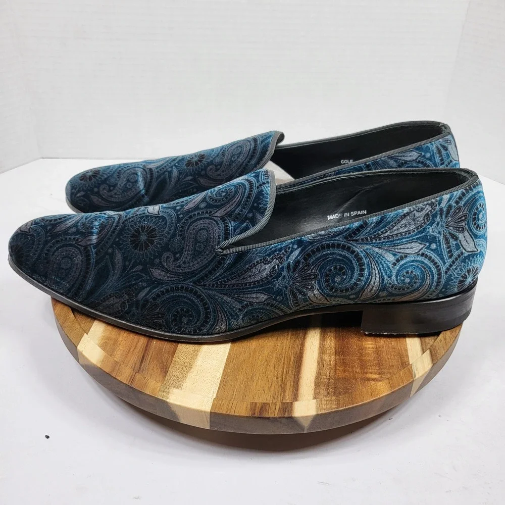 Mezlan Cole Loafers Mens 11 Blue Velvet Paisley Good Made in Spain Luxury Shoes